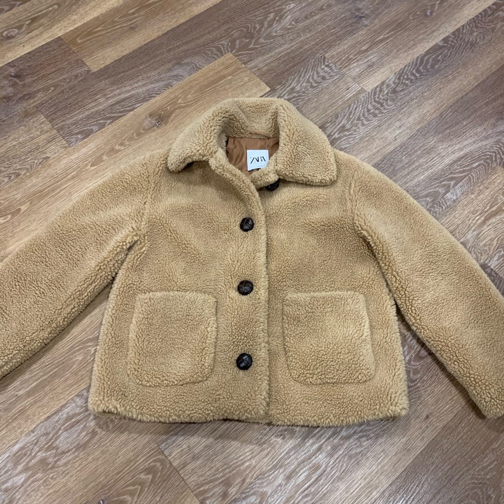 Zara Fleece Textured Jacket in Camel -Teddy coat
